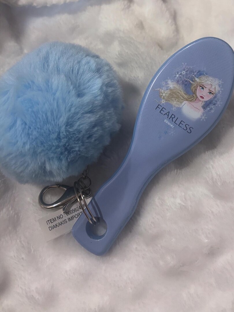 Brosse + porte clé Pompom Reine des Neiges bleue