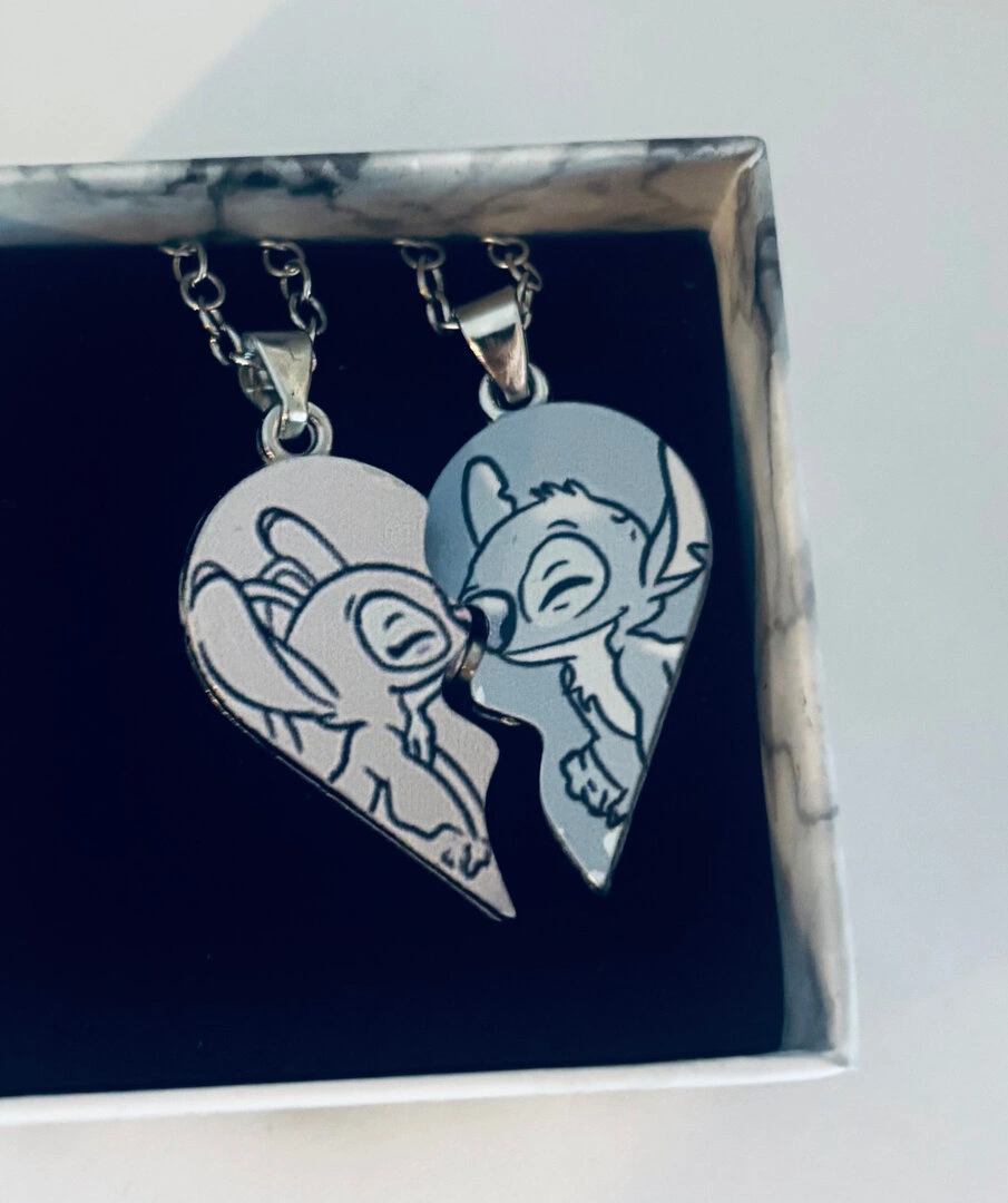 Collier d'amitié Stitch & Angel bleu & blanc